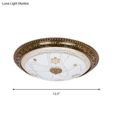 Antiqued Bowl Shade Glass Flush Mount Lamp In Gold With Led 12.5’/15’/19’ Width And Warm/White Light