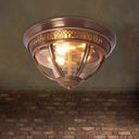 Antiqued Brass/Brown Semi Flush Lamp - Clear Glass 1 - Light Mount With Pierced Trim Design Brass