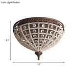 Antiqued Bronze Domed Cage Flush Mount Lamp With 2 - Light Crystal Bead Ceiling Fixture