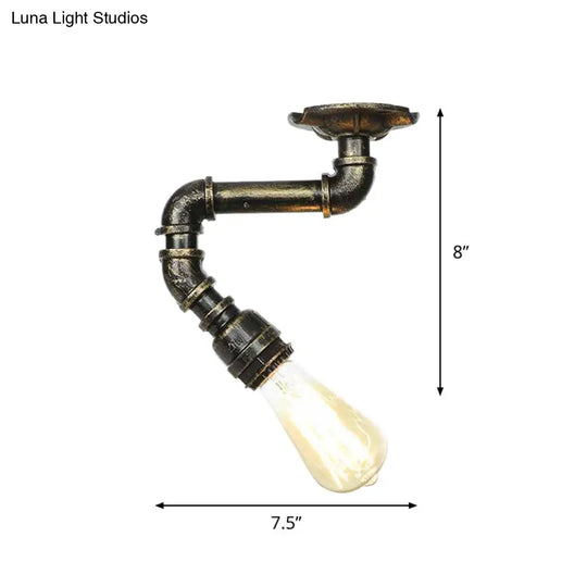Antiqued Bronze Metal Flush Ceiling Lamp With 1 Exposed Bulb