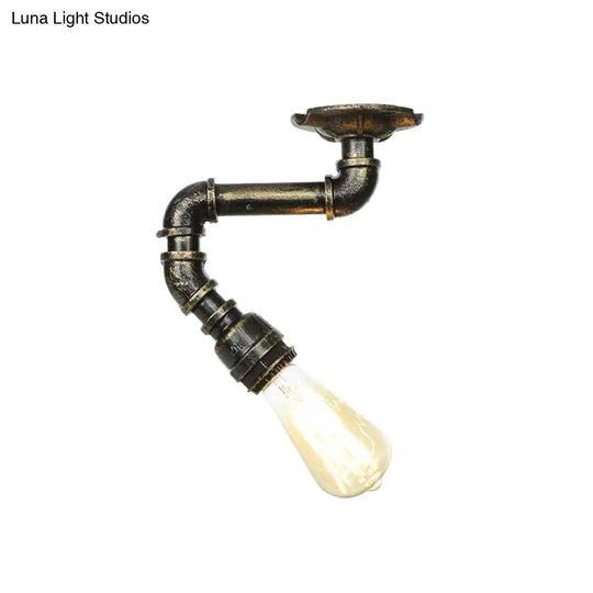 Antiqued Bronze Metal Flush Ceiling Lamp With 1 Exposed Bulb
