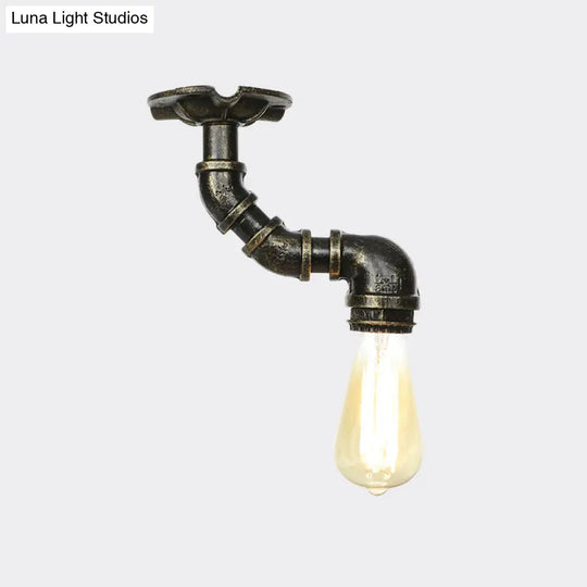Antiqued Bronze Metal Flush Ceiling Lamp With 1 Exposed Bulb