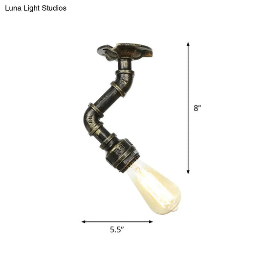 Antiqued Bronze Metal Flush Ceiling Lamp With 1 Exposed Bulb