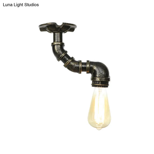 Antiqued Bronze Metal Flush Ceiling Lamp With 1 Exposed Bulb