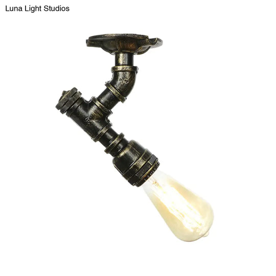 Antiqued Bronze Metal Flush Ceiling Lamp With 1 Exposed Bulb