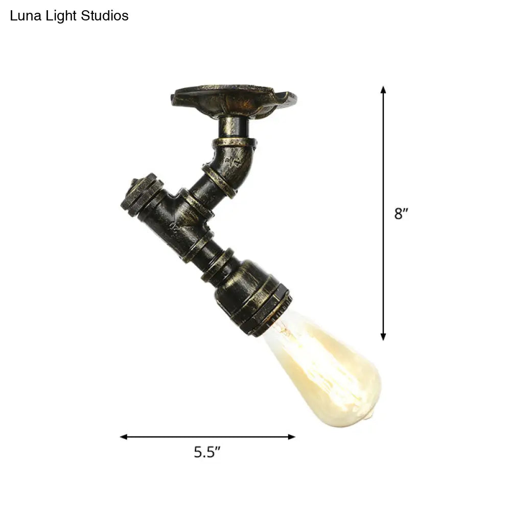 Antiqued Bronze Metal Flush Ceiling Lamp With 1 Exposed Bulb
