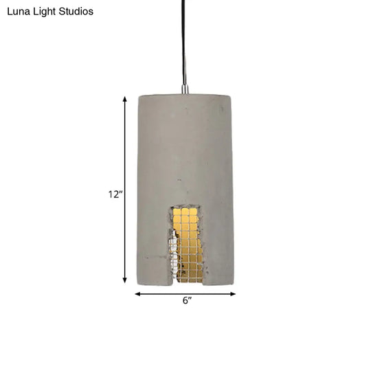 Antiqued Grey Cement Pendant Light Fixture With Hanging Bulb