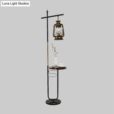 Antiqued Clear Glass Kerosene Lamp: Stylish Led Living Room Floor Light In Black/White