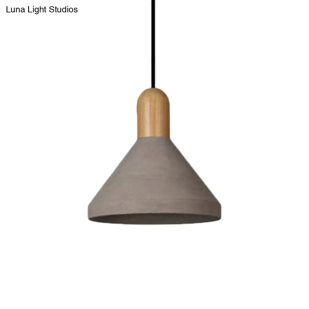 Antiqued Conical Cement Ceiling Light With Hanging Pendant - Grey/Black/Red/Wood Finish Ideal For