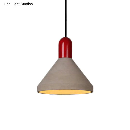 Antiqued Conical Cement Ceiling Light Restaurant Pendant Lamp In Grey With Wood Accents