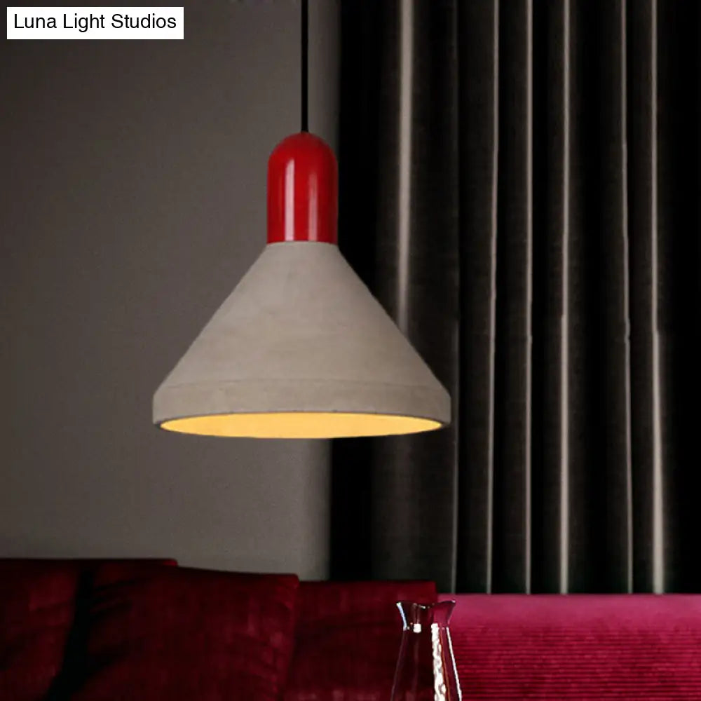 Antiqued Conical Cement Ceiling Light With Hanging Pendant - Grey/Black/Red/Wood Finish Ideal For