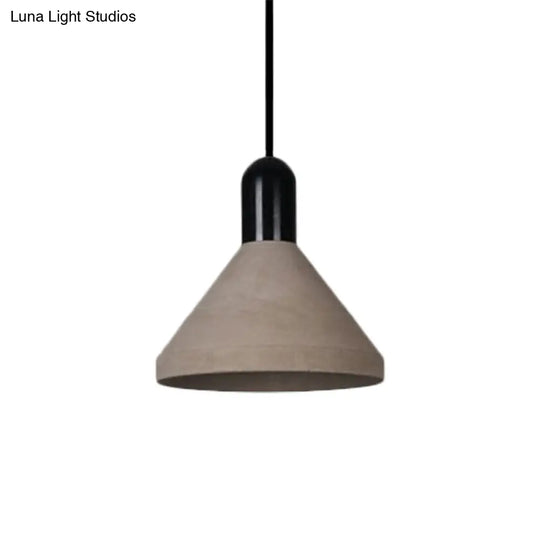 Antiqued Conical Cement Ceiling Light With Hanging Pendant - Grey/Black/Red/Wood Finish Ideal For