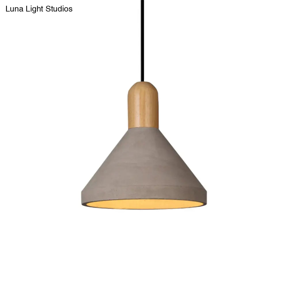 Antiqued Conical Cement Ceiling Light With Hanging Pendant - Grey/Black/Red/Wood Finish Ideal For