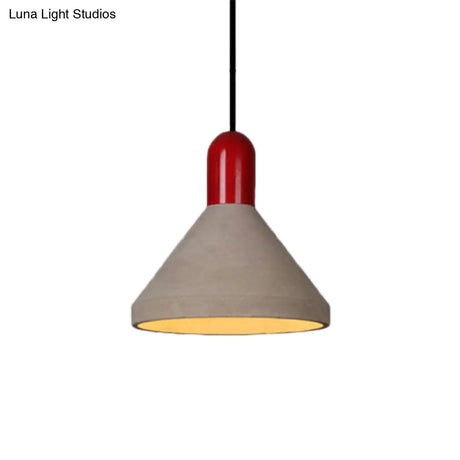 Antiqued Conical Cement Ceiling Light Restaurant Pendant Lamp In Grey With Wood Accents