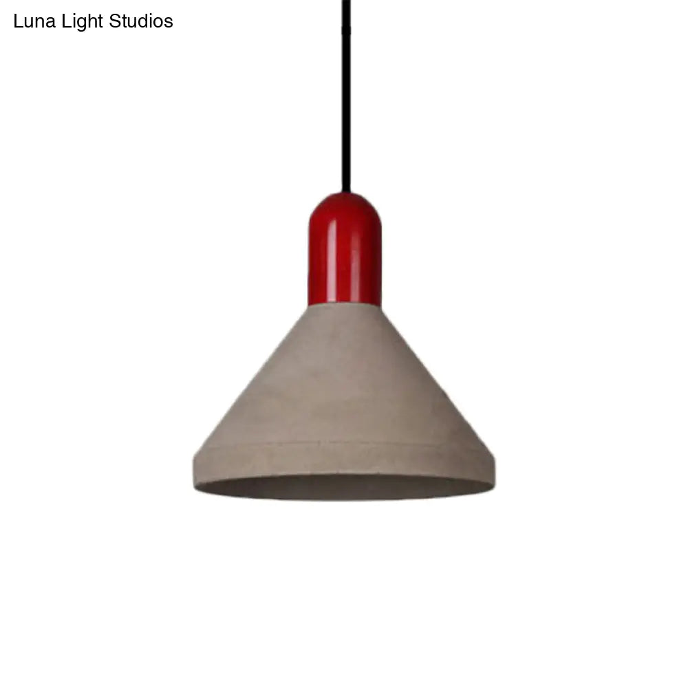 Antiqued Conical Cement Ceiling Light With Hanging Pendant - Grey/Black/Red/Wood Finish Ideal For