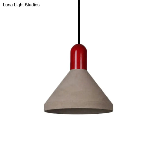 Antiqued Conical Cement Ceiling Light With Hanging Pendant - Grey/Black/Red/Wood Finish Ideal For