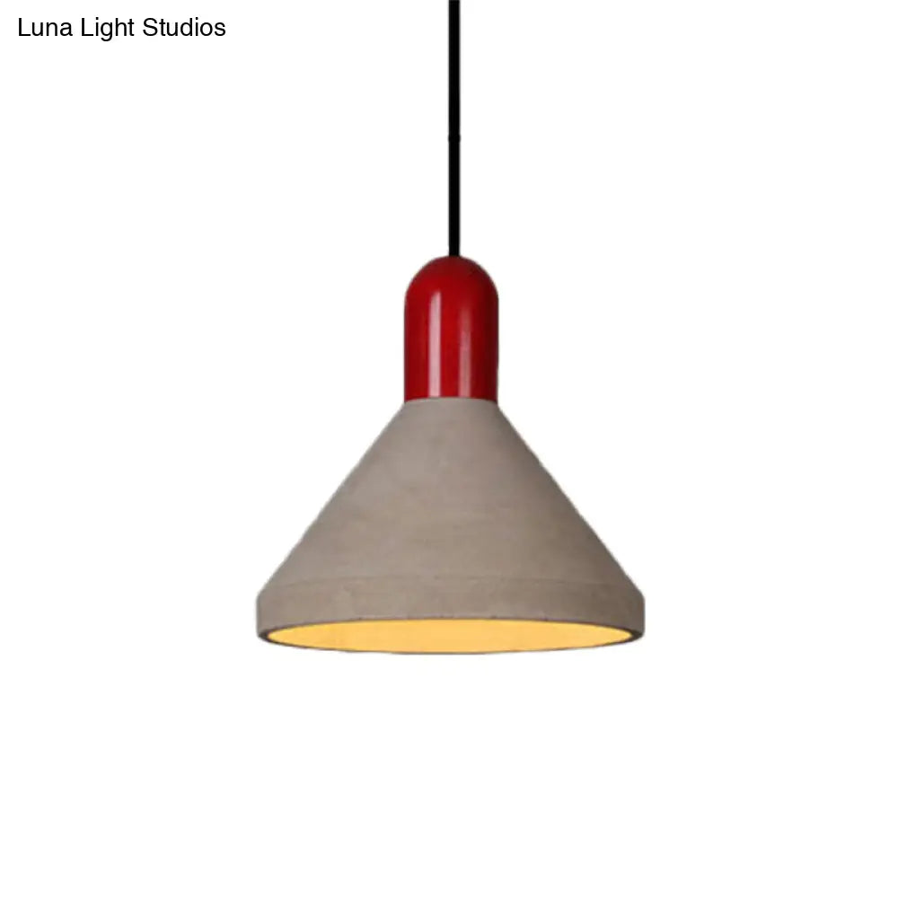 Antiqued Conical Cement Ceiling Light With Hanging Pendant - Grey/Black/Red/Wood Finish Ideal For