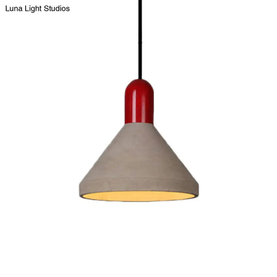 Antiqued Conical Cement Ceiling Light With Hanging Pendant - Grey/Black/Red/Wood Finish Ideal For
