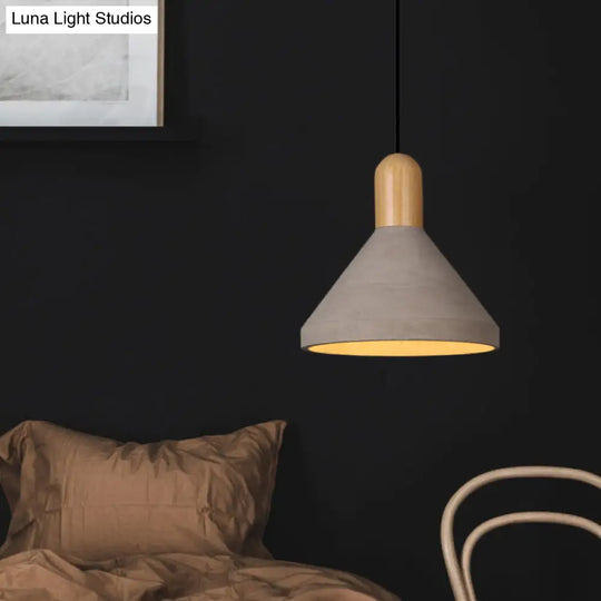 Antiqued Conical Cement Ceiling Light With Hanging Pendant - Grey/Black/Red/Wood Finish Ideal For
