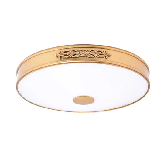 Antiqued Cream Glass Round Flush Mount Led Ceiling Lamp Fixture Gold For Bedroom