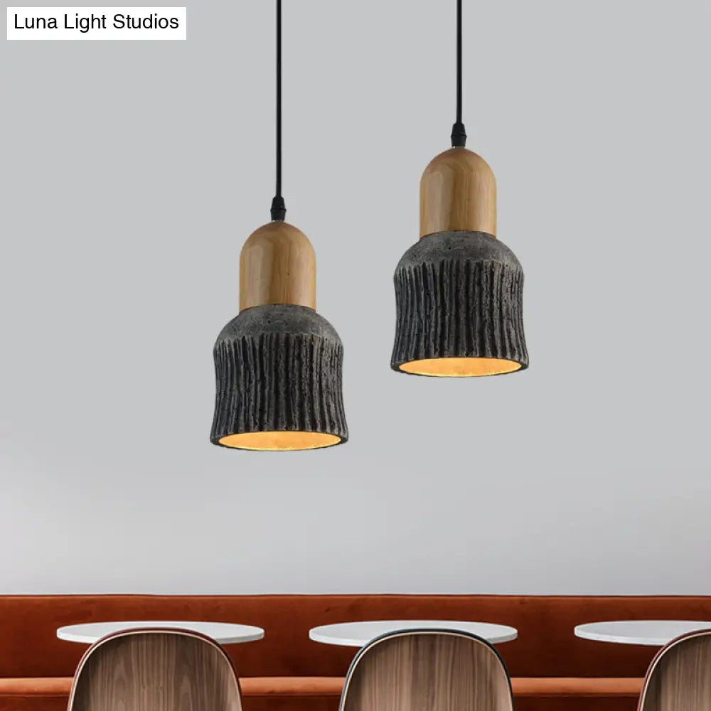 Antiqued Cup-Shape Ceiling Light: Cement Hanging Pendant Lamp (1 Head) - Silver/Black/Bronze With