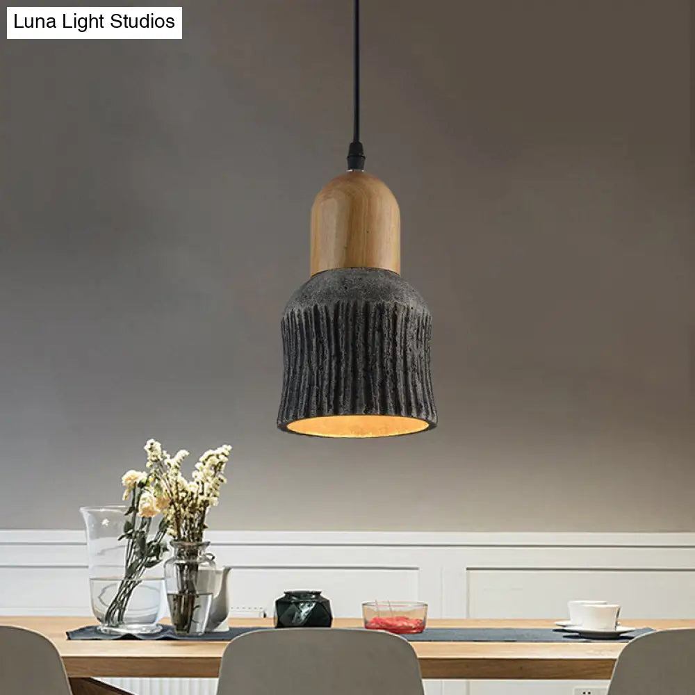 Antiqued Cup-Shape Ceiling Light: Cement Hanging Pendant Lamp (1 Head) - Silver/Black/Bronze With