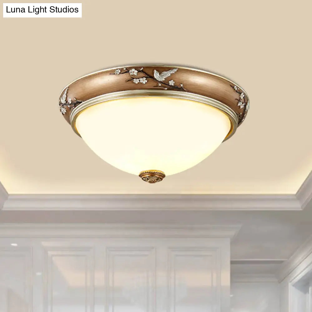 Antiqued Dome Crystal Flush Mount Ceiling Lights - Wide 2/3 - Head Lighting Fixture In Brown
