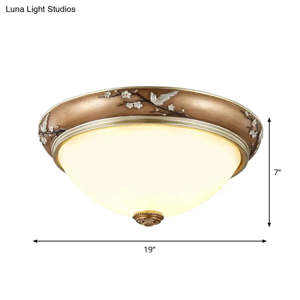 Antiqued Dome Crystal Flush Mount Ceiling Lights - Wide 2/3 - Head Lighting Fixture In Brown