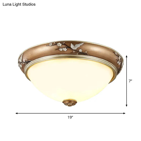 Antiqued Dome Crystal Flush Mount Ceiling Lights - Wide 2/3 - Head Lighting Fixture In Brown