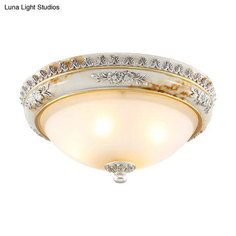Antiqued Flush Ceiling Lamp With Frosted Glass Shades - Hemispherical 2/3 - Light Options 13 -