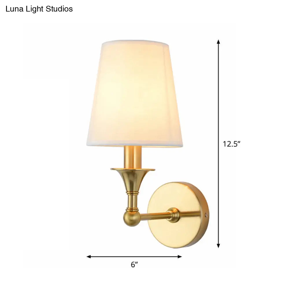 Antiqued Gold Traditional Cone Wall Lamp - 1/2-Bulb Fabric Mount Light Fixture