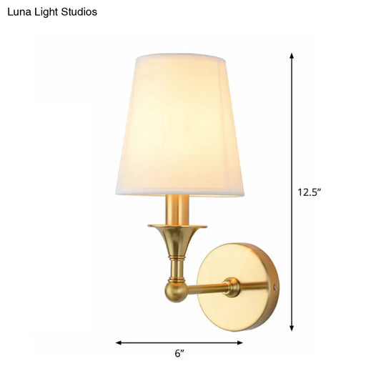 Antiqued Gold Traditional Cone Wall Lamp - 1/2-Bulb Fabric Mount Light Fixture