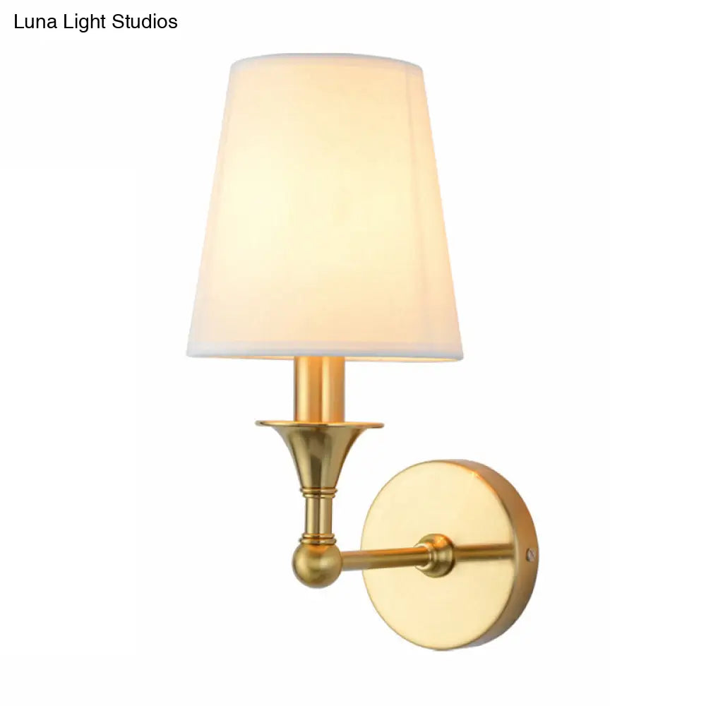 Antiqued Gold Traditional Cone Wall Lamp - 1/2-Bulb Fabric Mount Light Fixture
