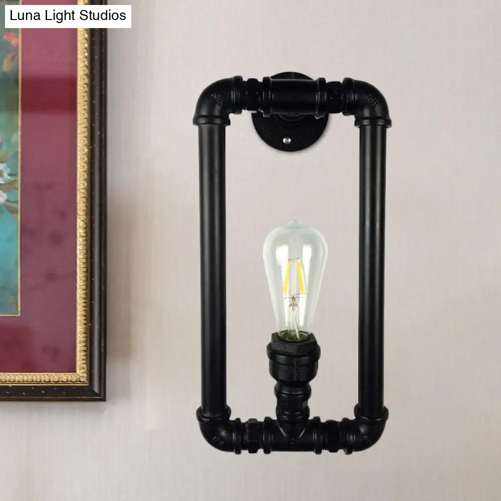 Antiqued Iron Rectangle Sconce Lighting - Coffee House Wall Mount Pipe Lamp
