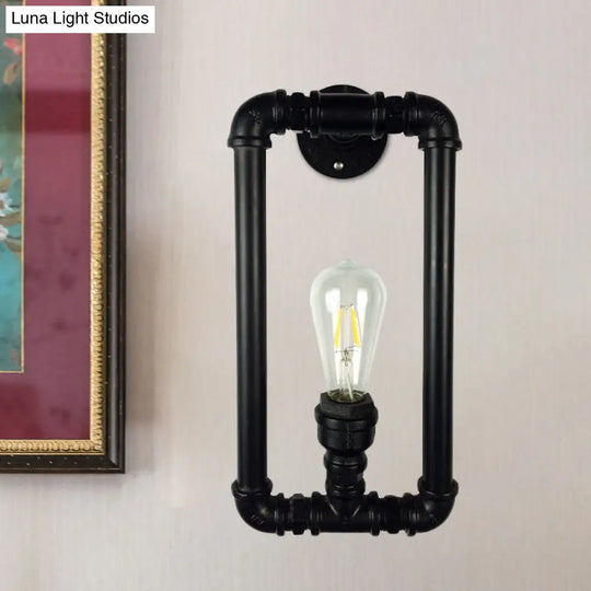 Antiqued Iron Rectangle Sconce Lighting - Coffee House Wall Mount Pipe Lamp