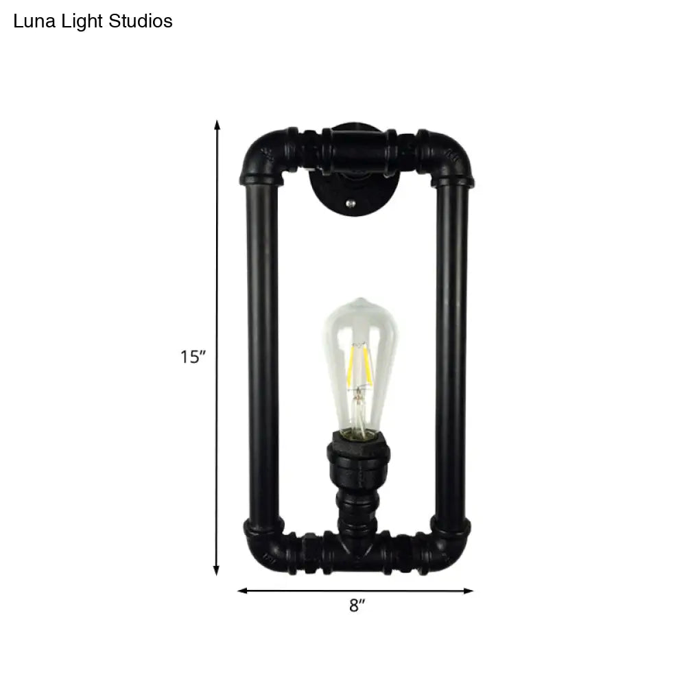 Antiqued Iron Rectangle Sconce Lighting - Coffee House Wall Mount Pipe Lamp