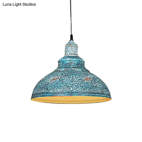 Antiqued Metal Barn Pulley Pendant Lamp - Blue/Rust Ceiling Lighting For Dining Room