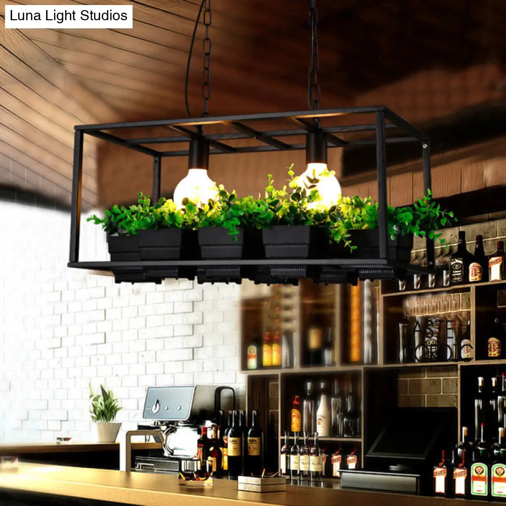 Antiqued Metal Island Lamp: 2 Heads Black/White Hanging Ceiling Light For Restaurants - 21.5/25.5