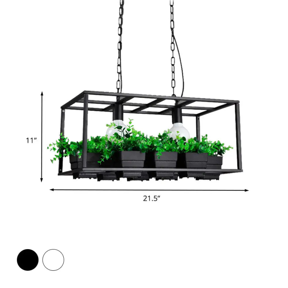 Antiqued Metal Island Lamp: 2 Heads Black/White Hanging Ceiling Light For Restaurants - 21.5/25.5