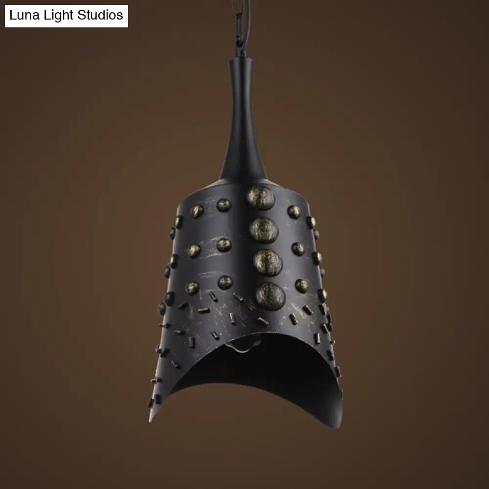 Antiqued Metallic Bell Bar Drop Pendant Light With Black Finish - 1-Light Suspension Lamp