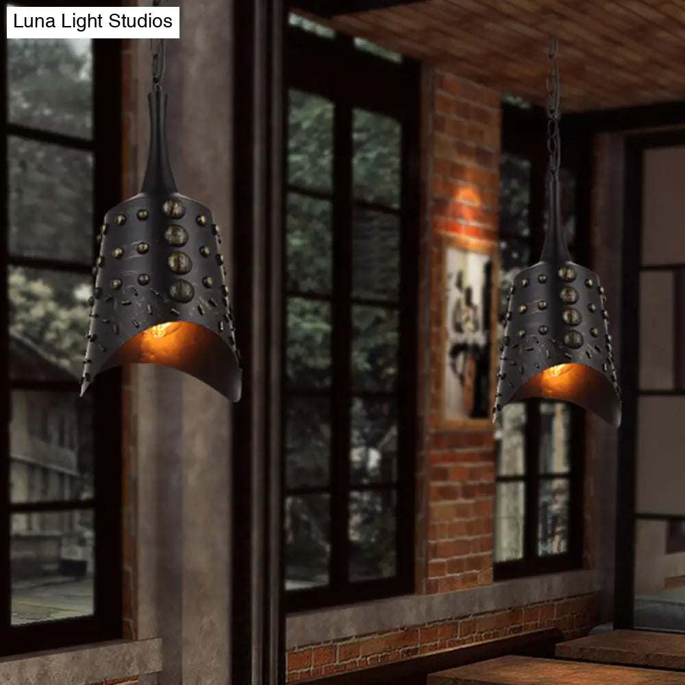 Antiqued Metallic Bell Shape Bar Drop Pendant Light With 1-Light Black Finish
