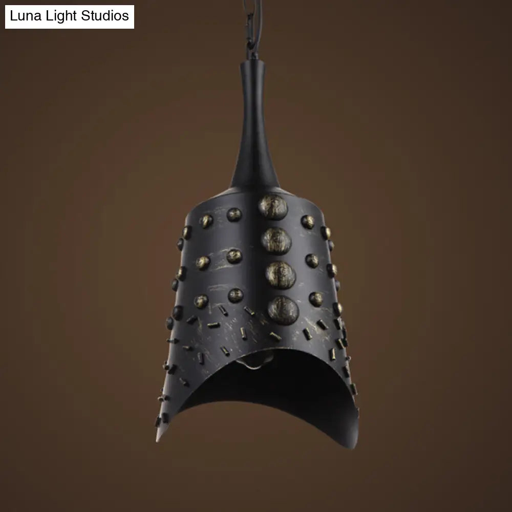 Antiqued Metallic Bell Shape Bar Drop Pendant Light With 1-Light Black Finish