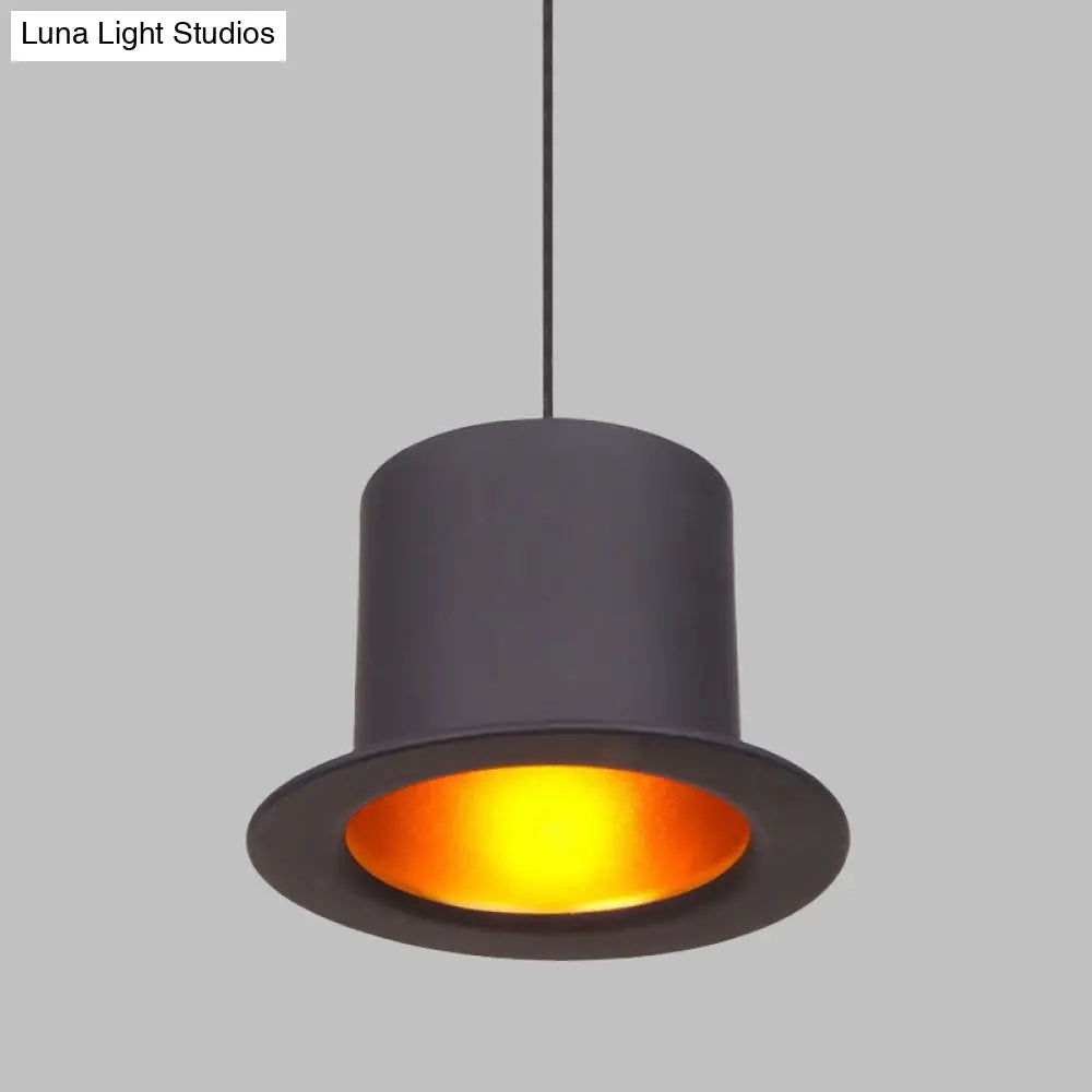 Antiqued Pendant Light Fixture With Hat Shape Metallic Shade - Perfect For Dining Rooms