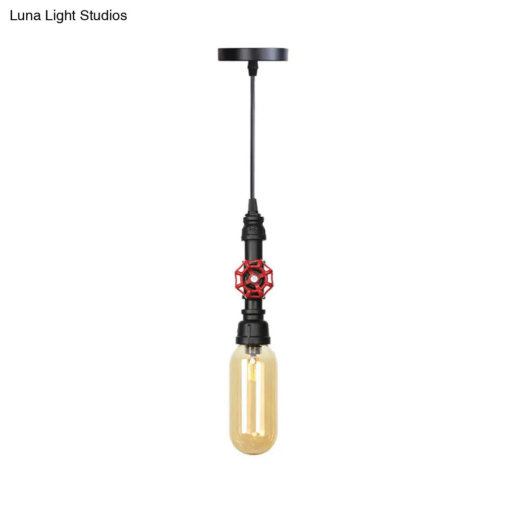 Metal Led Ceiling Light Antique Pipe Design With Coffee House Hanging Lamp Kit In Black - 1 Head 3/4