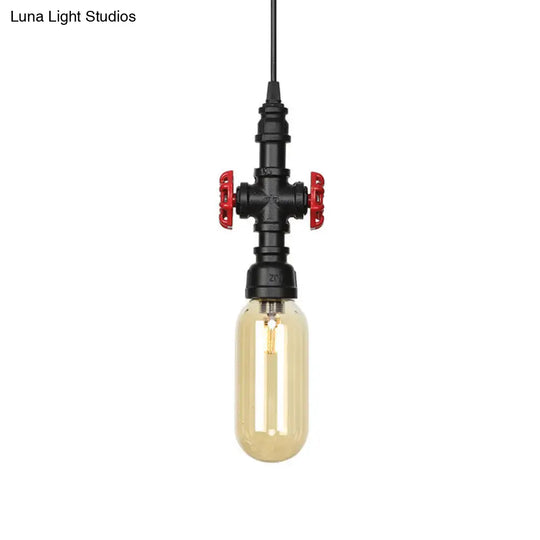 Metal Led Ceiling Light Antique Pipe Design With Coffee House Hanging Lamp Kit In Black - 1 Head 3/4