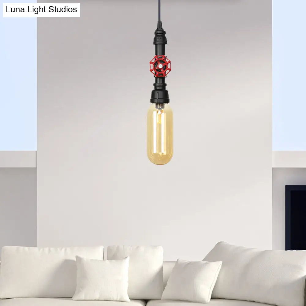 Metal Led Ceiling Light Antique Pipe Design With Coffee House Hanging Lamp Kit In Black - 1 Head 3/4