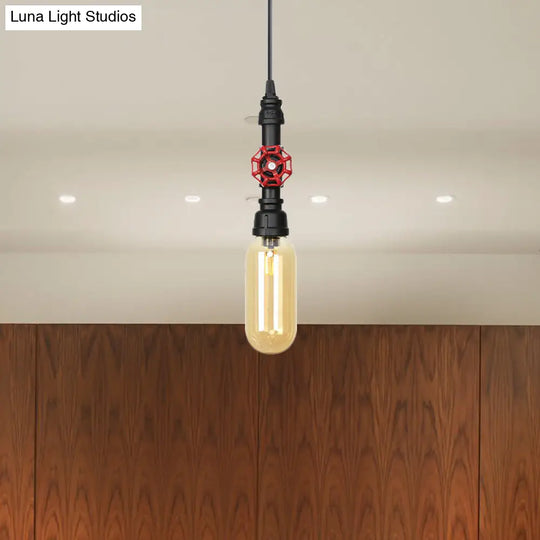 Metal Led Ceiling Light Antique Pipe Design With Coffee House Hanging Lamp Kit In Black - 1 Head 3/4