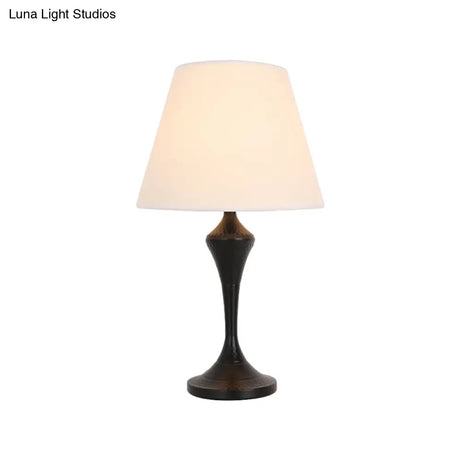 Antiqued Tapered Reading Book Lamp: Fabric 1-Light Nightstand Lighting In White/Black