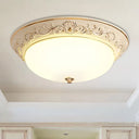 Antiqued White Glass Led Flush Mount Light For Bedroom Oblong Shape With Yellow/Blue/Light Blue