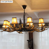 Antler Ceiling Light Fixture With Resin Shade - Traditional Chandelier For Living Room In Brown